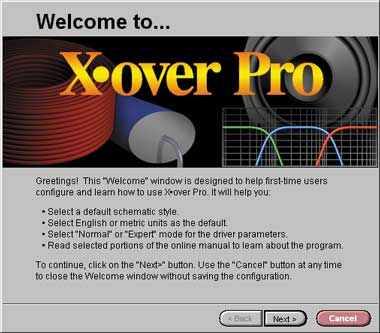 The X�over Pro Welcome window.